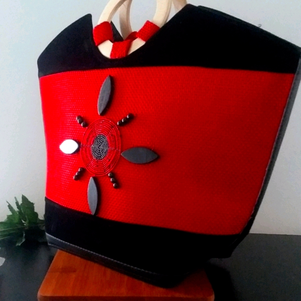 1PC Beautiful African Red Leather Handbag
